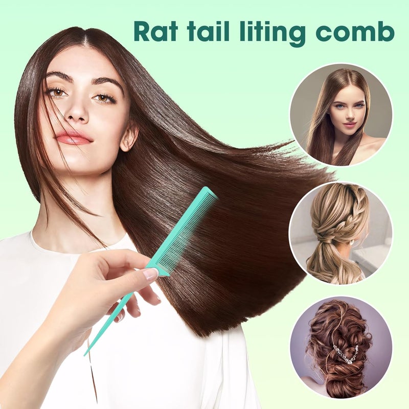 Kunihiko Rat Tail Comb for Women: 2pcs Fine Tooth Parting Tip Carbon Fiber Root Teasing Anti Static Combs （Green, Pink） - Image 5